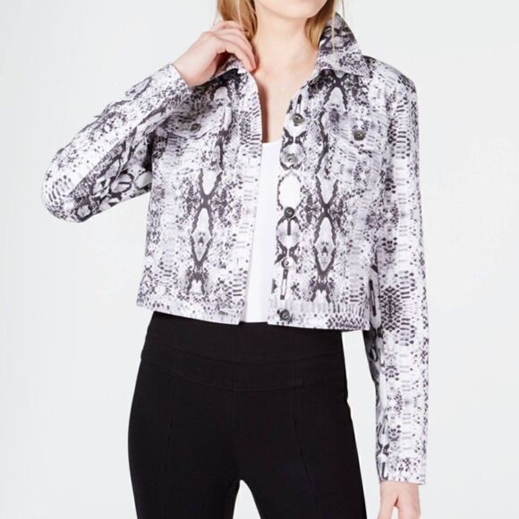 BAR III Diamond Python Print CropJacket with Long Sleeves Size Medium - Picture 1 of 12